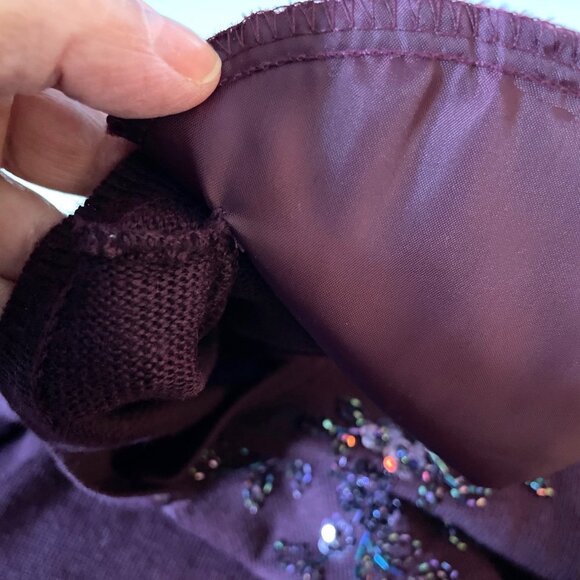 Vtg Drapers & Damons Beaded Button-Front Cardigan Sweater Sz M Purple Wool Blend - Picture 6 of 8